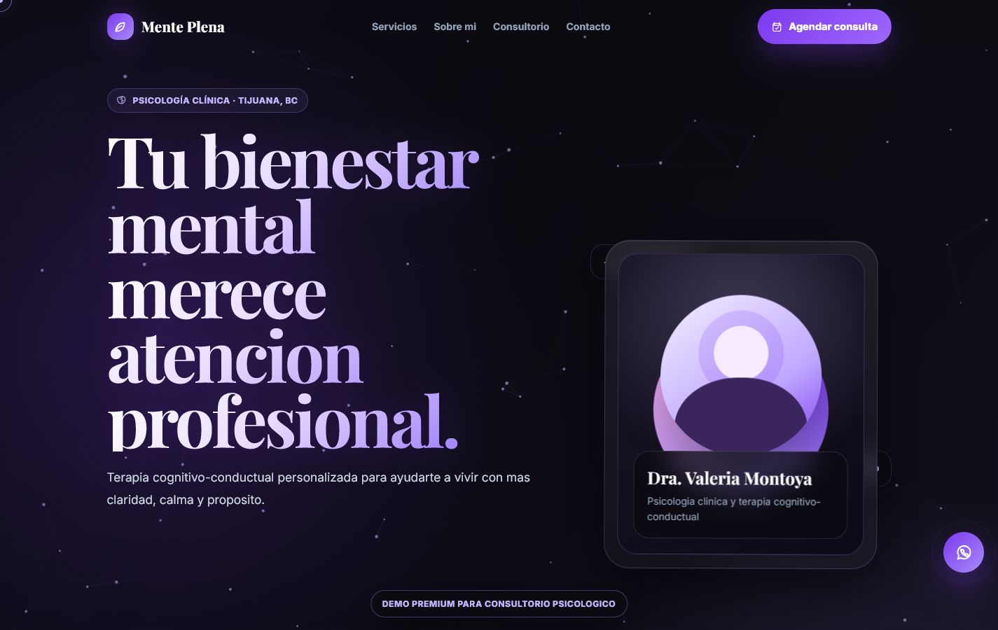 Captura de escritorio del demo Psicólogo Profesional